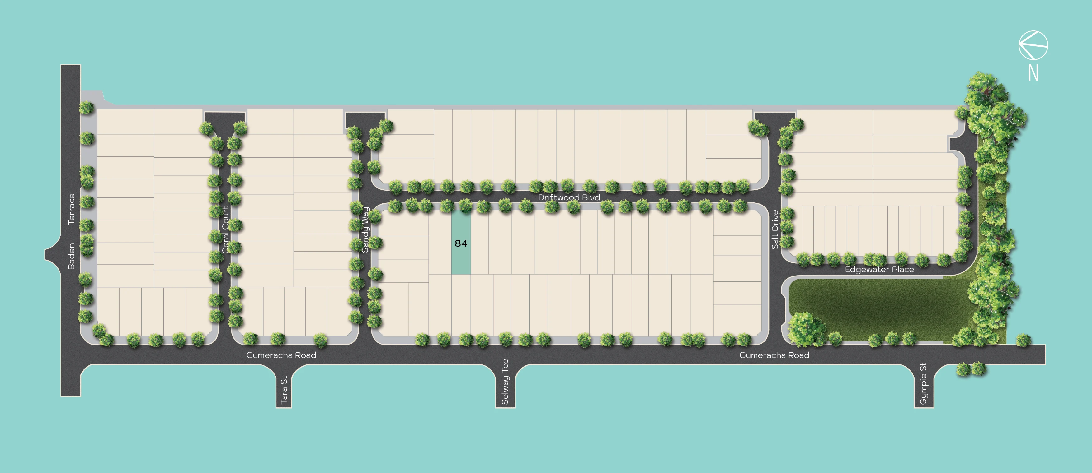 Estate masterplan with Block 84 highlighted, Salt O'Sullivan Beach