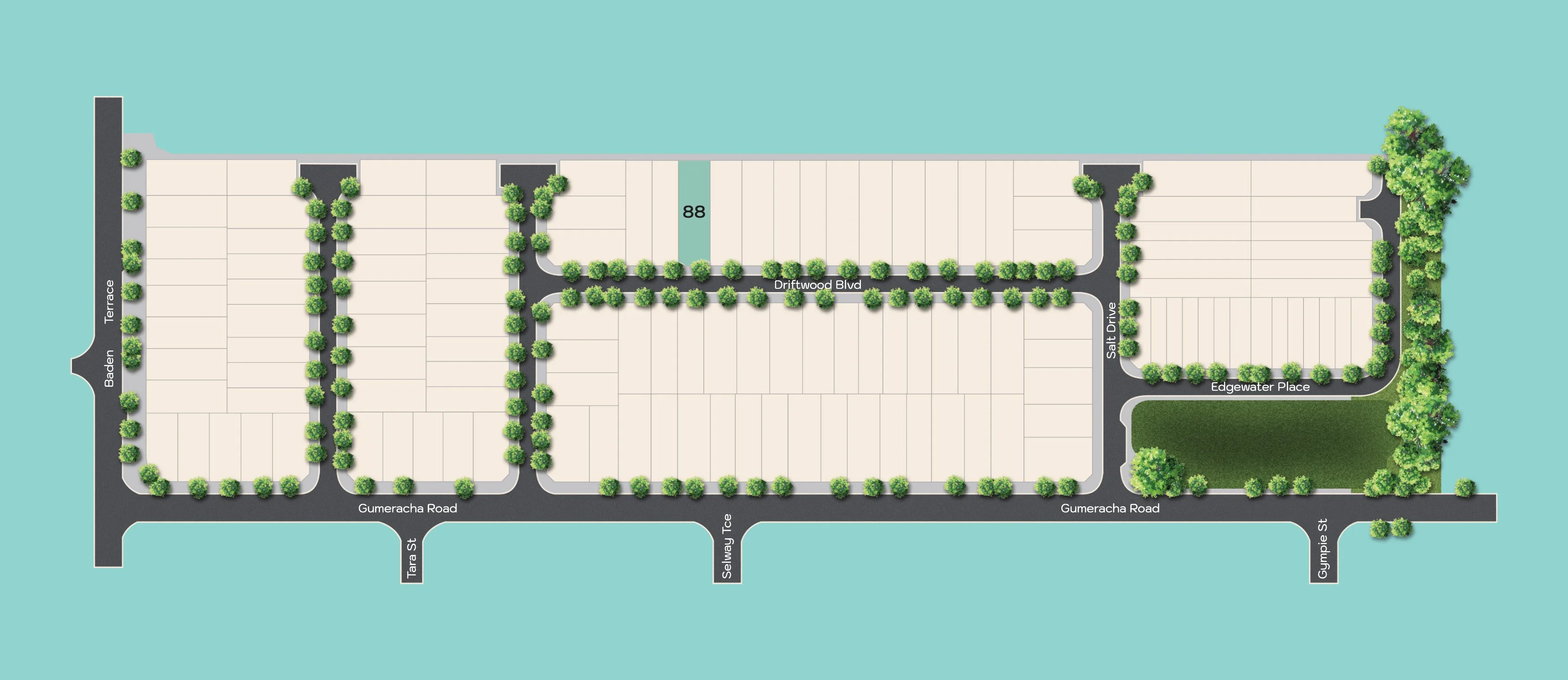Estate masterplan with Block 88 highlighted, Salt O'Sullivan Beach